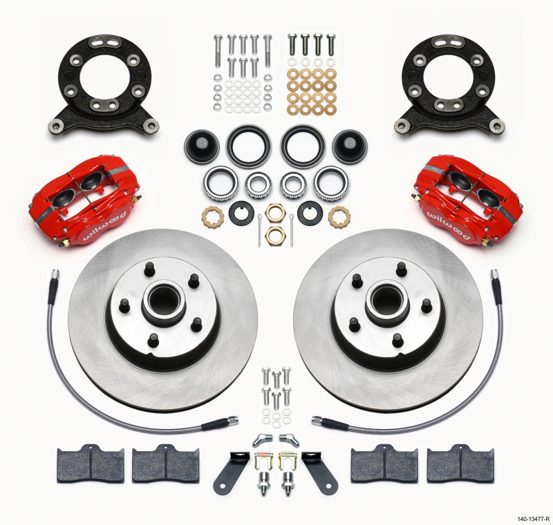 Wilwood Forged Dynalite-M Front Kit 11.30in Red Rotor Hub for 1970-1973 Mustang Disc Drum Spindle - OneFastShop