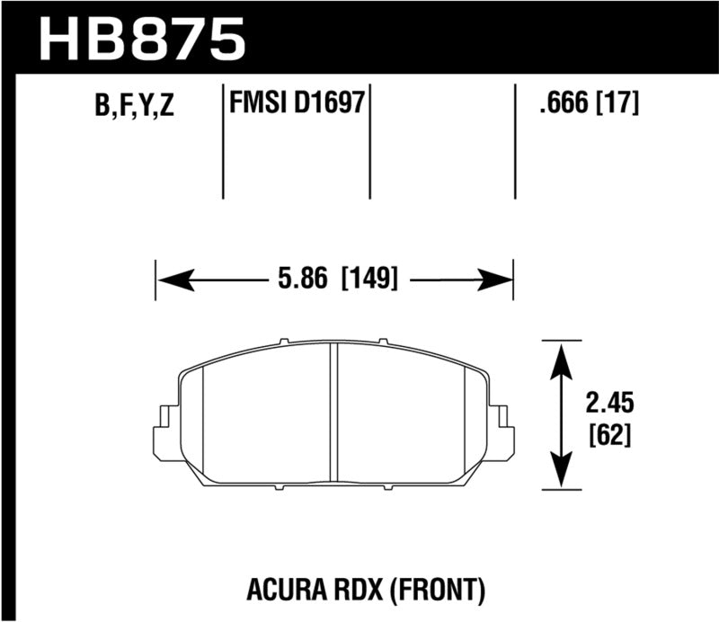 Hawk Performance HPS 5.0 Brake Pads - Front Honda Civic, Acura RLX, ILX (2014-2019)