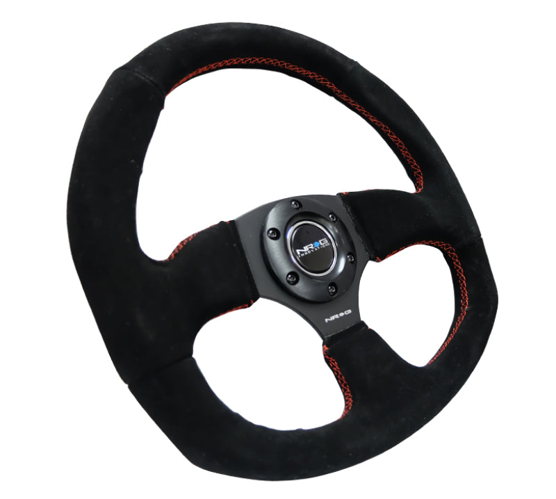 NRG Reinforced Steering Wheel Suede w/Red Stitch 320mm Horizontal / 330mm Vertical - OneFastShop