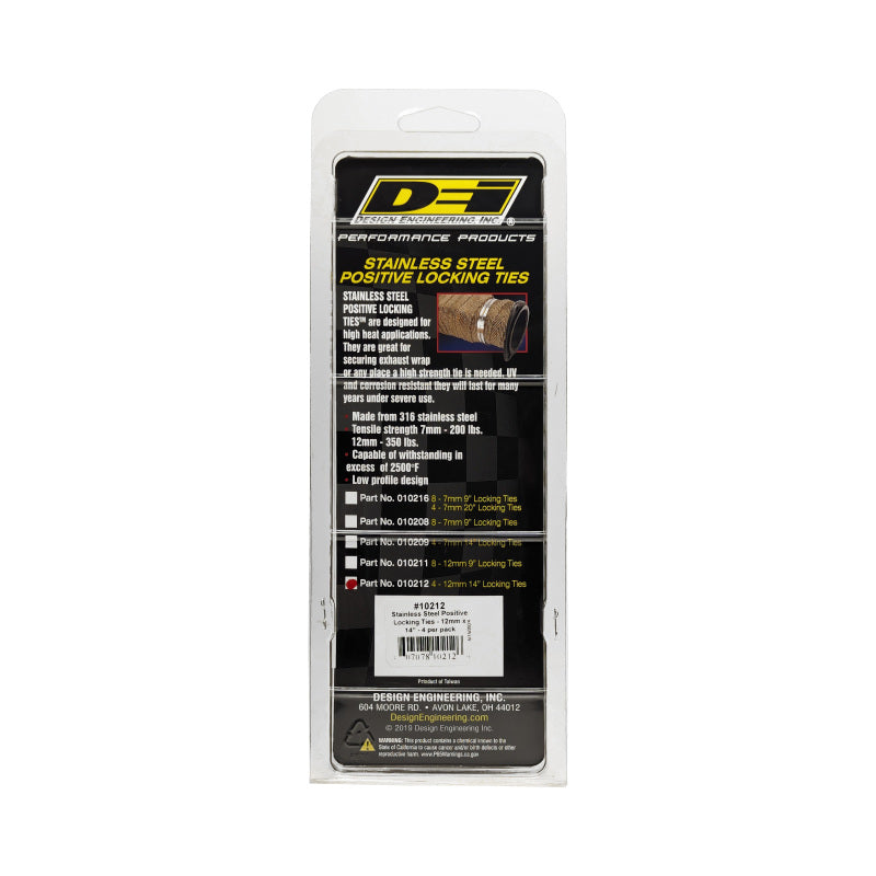 DEI Stainless Steel Positive Locking Tie 1/2in x 14in 4 Per Pack - High Heat Secure Ties for Exhaust Wrap and More