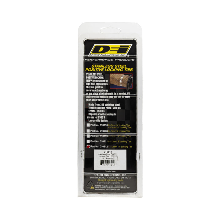 DEI Stainless Steel Positive Locking Tie 1/2in x 14in 4 Per Pack - High Heat Secure Ties for Exhaust Wrap and More