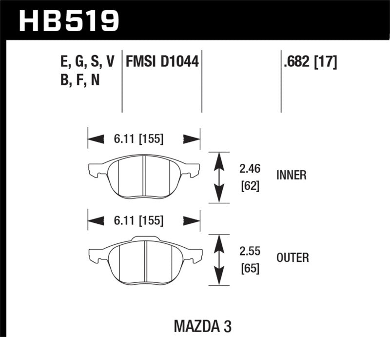 Hawk HP Plus Street Front Brake Pads 08-09 Mazda 3 Ford