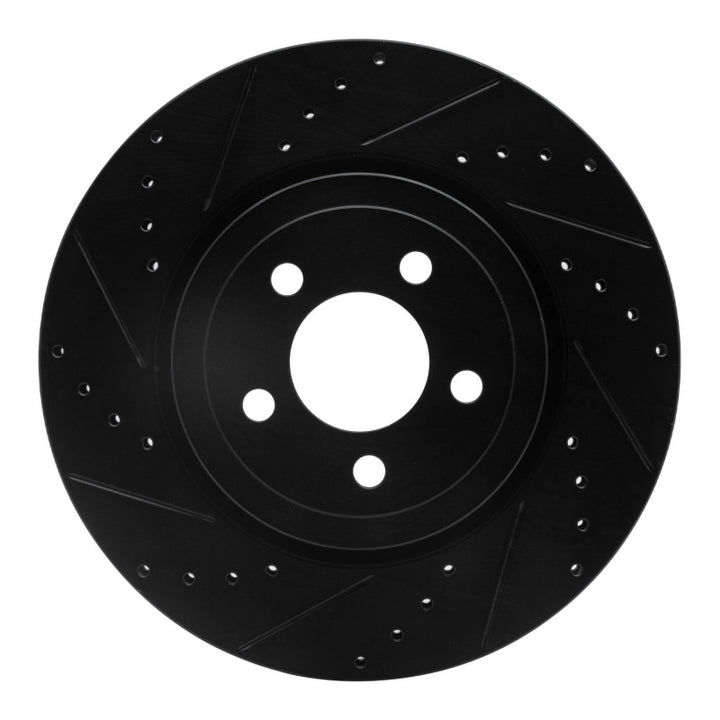 R1 09-23 Dodge Challenger Front Left Drilled and Slotted Black Brake Rotor