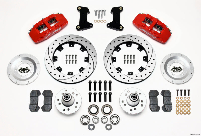 Wilwood Dynapro 6 Front Hub Kit 12.19in Drilled Red for 74-80 Pinto/Mustang II Disc Spindle - OneFastShop