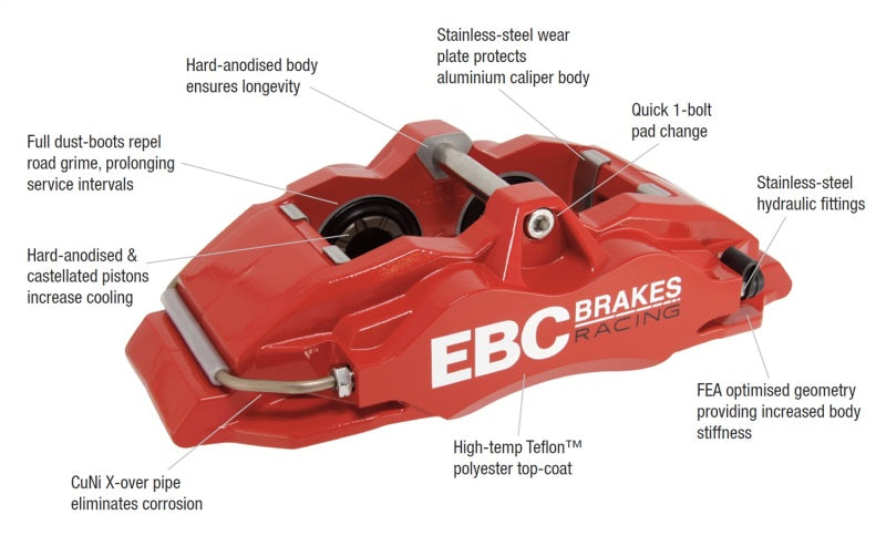 EBC Apollo-4 Red Brake Caliper - Front Left, Ford Focus ST 2005-2011 (Mk2), view 8