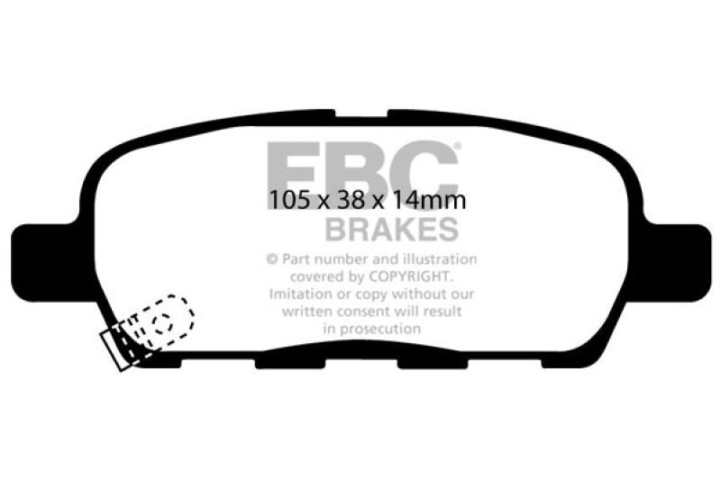 EBC Yellowstuff Rear Brake Pads - Nissan 350Z, Murano, Altima 2002-2017, view 2