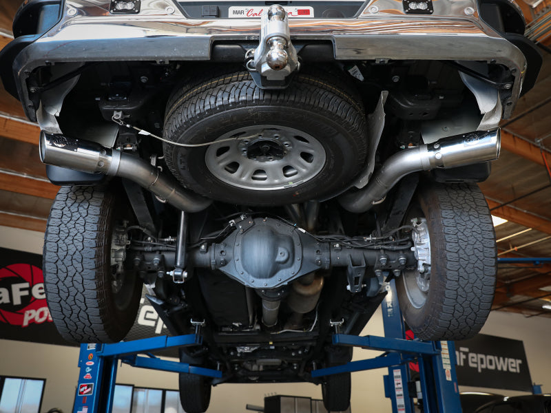 aFe Large Bore-HD 4in 409SS DPF-Back Exhaust System for 20 GM Diesel Trucks V8-6.6L – with Polished Tips