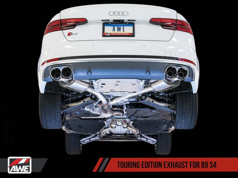 AWE Tuning Audi B9 S4 Touring Edition Exhaust - Non-Resonated (Black 102mm Tips).