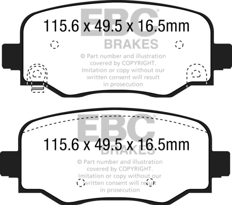 EBC Yellowstuff Rear Brake Pads for 2016-2023 Fiat 500X 1.4 Turbo