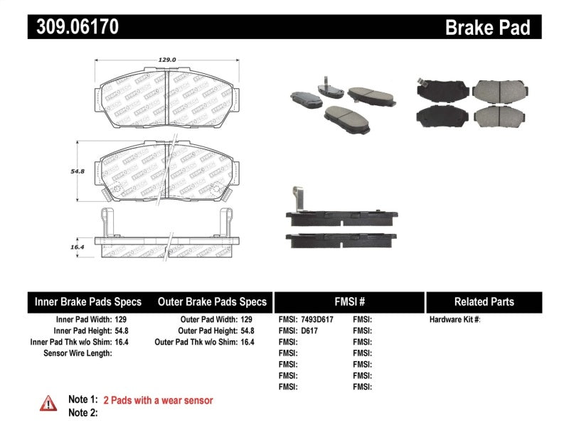 StopTech Performance Front Brake Pads for 93-95 Honda Civic Coupe and 94-95 Civic Hatchback/Sedan - OneFastShop