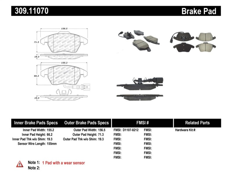 Stoptech Performance Front Brake Pads for 06-10 Audi A3, 08-10 Audi TT, 06-09 VW GTI, 05-10 Jetta - OneFastShop
