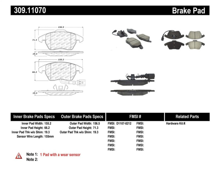 Stoptech Performance Front Brake Pads for 06-10 Audi A3, 08-10 Audi TT, 06-09 VW GTI, 05-10 Jetta - OneFastShop