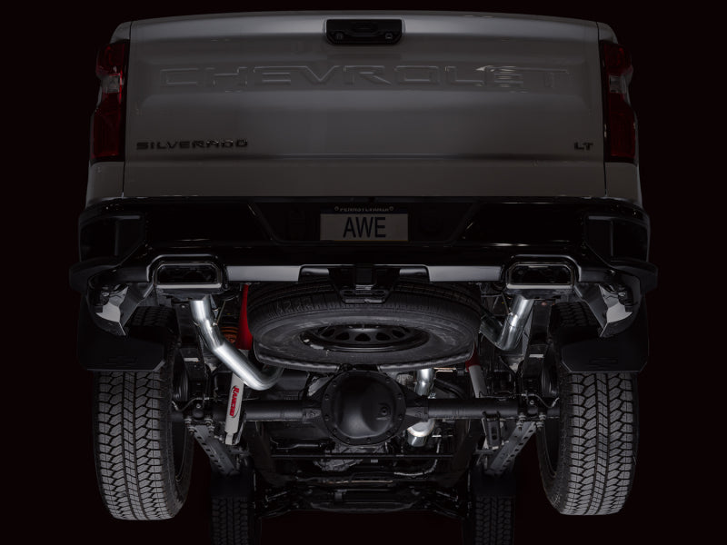 AWE 4th Gen GM 1500 6.2L Cat-Back Exhaust Rear Split Exit Bumper Cutouts OE Tips - OneFastShop
