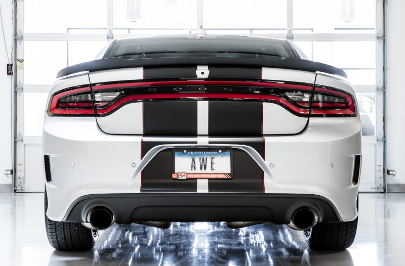 AWE Tuning Non-Resonated Touring Edition Exhaust for 2015+ Dodge Charger 6.4L/6.2L - Diamond Black Tips - OneFastShop