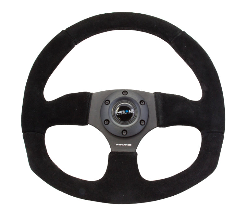 Nrg Reinforced Steering Wheel Black Suede with Black Stitching - OneFastShop