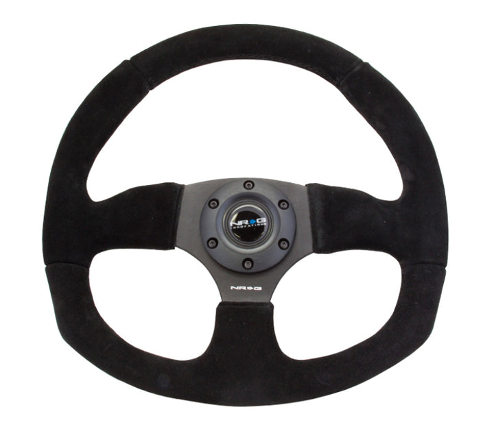 Nrg Reinforced Steering Wheel Black Suede with Black Stitching - OneFastShop