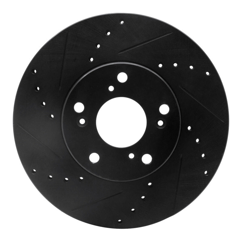 R1 06-15 Honda Civic Front Left Drilled and Slotted Black Brake Rotor