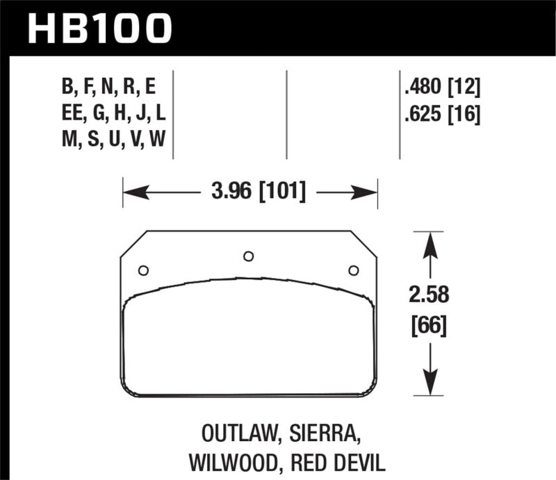 Hawk Wilwood Dynalite Caliper Street Brake Pads for 12mm - Vehicle Compatibility not provided