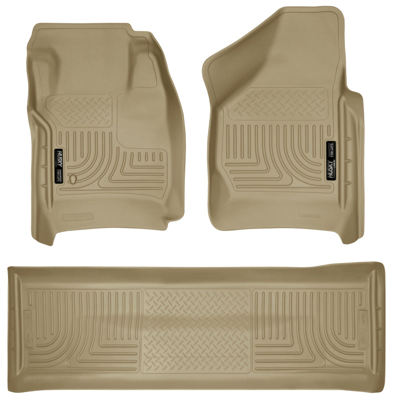 Husky Liners WeatherBeater Combo Tan Floor Liners for 08-10 Ford F-250/F-350 Super Duty Crew Cab (w/o Manual Trans Case) - OneFastShop
