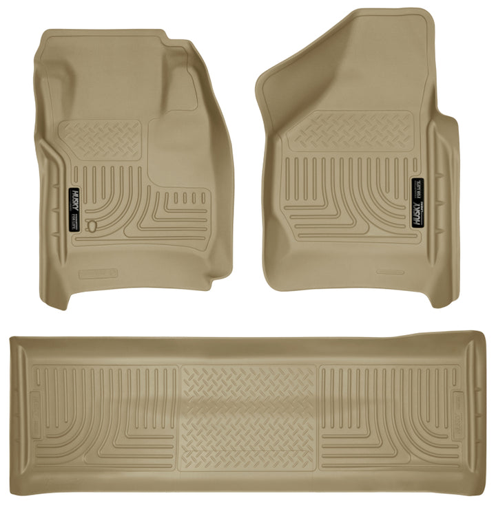 Husky Liners WeatherBeater Combo Tan Floor Liners for 08-10 Ford F-250/F-350 Super Duty Crew Cab (w/o Manual Trans Case) - OneFastShop