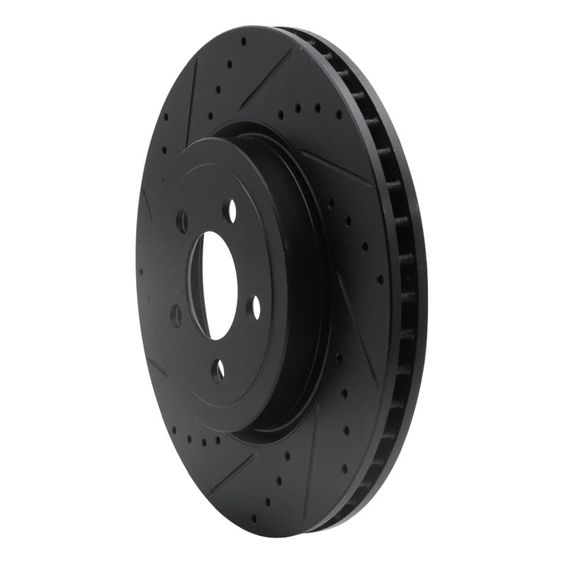 R1 09-23 Dodge Challenger Front Left Drilled and Slotted Black Brake Rotor
