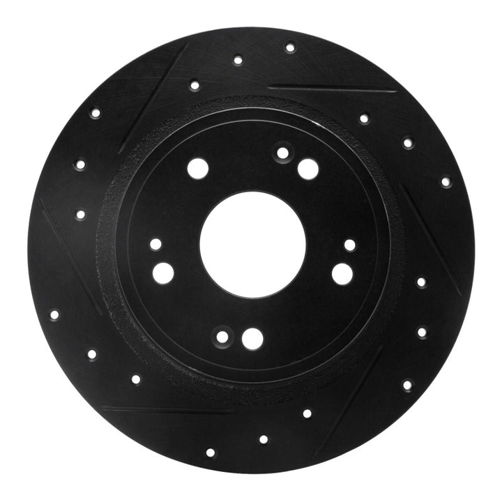 R1 05-17 Honda Accord Rear Left Drilled And Slotted Black Brake Rotor