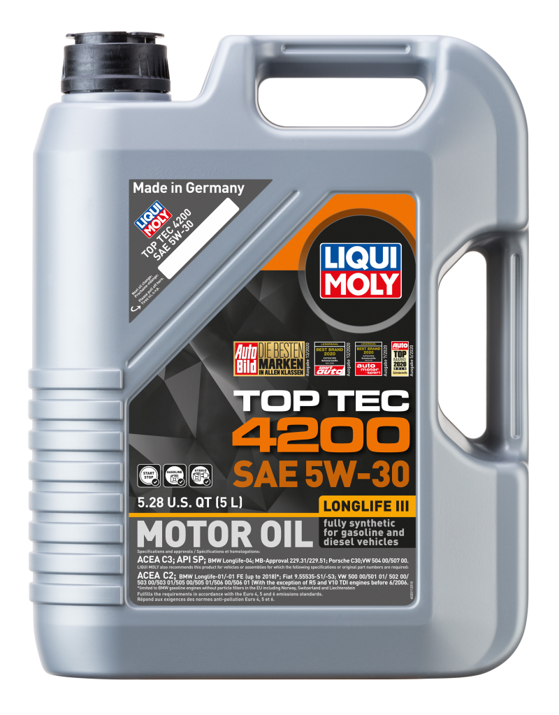LIQUI MOLY 5L Top Tec 4200 Motor Oil SAE 5W30 for Acura Integra - BMW 3 Series - Chevrolet Camaro & More