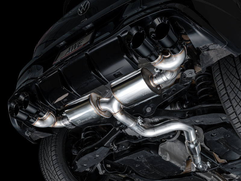AWE Touring Edition Quad Exhaust - 3in, Diamond Black Tips for Volkswagen Golf R MK8