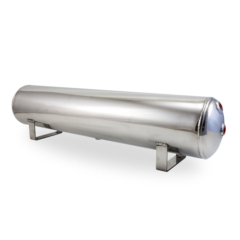 Air Lift 4 Gal Aluminum Air Tank - (2) 1/4 inch & (2) 3/8 inch End Ports - 30 inch L x 6 inch D - Polished