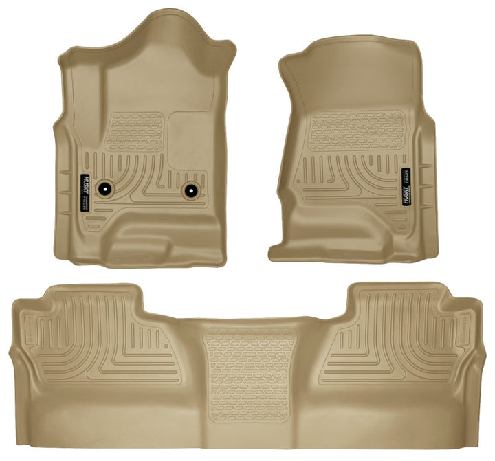 Husky Liners WeatherBeater Tan Floor Liners for 14 Chevrolet Silverado/GMC Sierra Front & 2nd Seat - OneFastShop