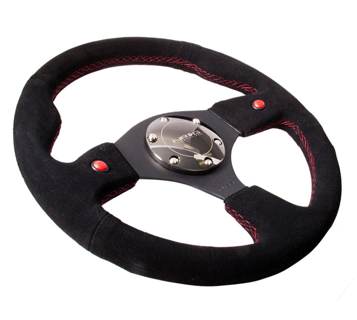 Nrg Reinforced Steering Wheel 320mm Black Suede with Dual Buttons - OneFastShop