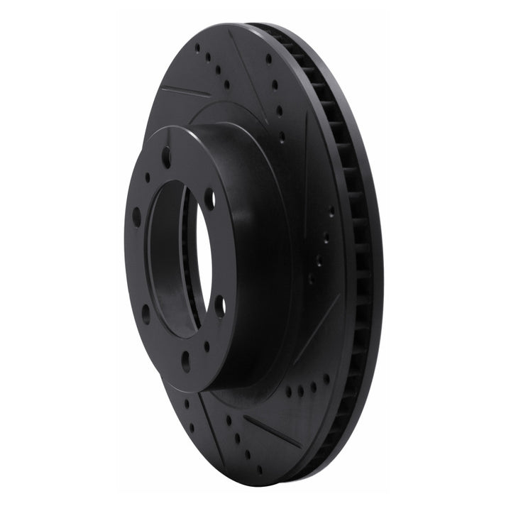 R1 05-23 Toyota Tacoma Front Right Drilled and Slotted Black Brake Rotor