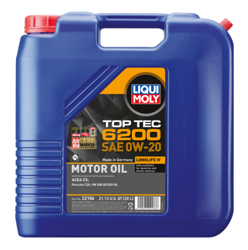 LIQUI MOLY 20L Top Tec 6200 Motor Oil SAE 0W20 for Audi A3 A4 A5 A6 Q3 Q5 Q7 Q8 S4 S5 2017-2024