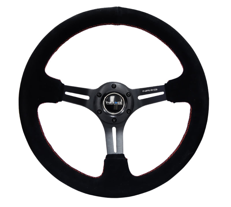 Nrg Reinforced Steering Wheel Blk Suede with Red Stitching - 350mm Diameter - 3in. Deep - OneFastShop