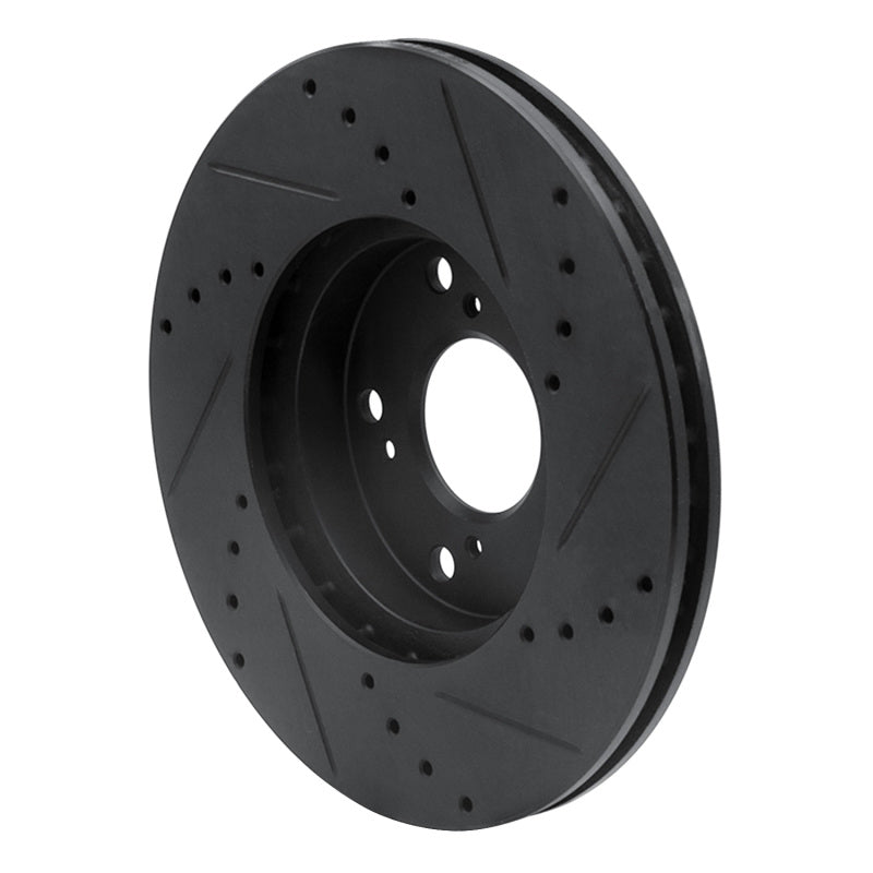 R1 06-15 Honda Civic Front Left Drilled and Slotted Black Brake Rotor