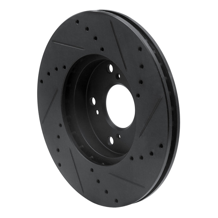 R1 06-15 Honda Civic Front Left Drilled and Slotted Black Brake Rotor