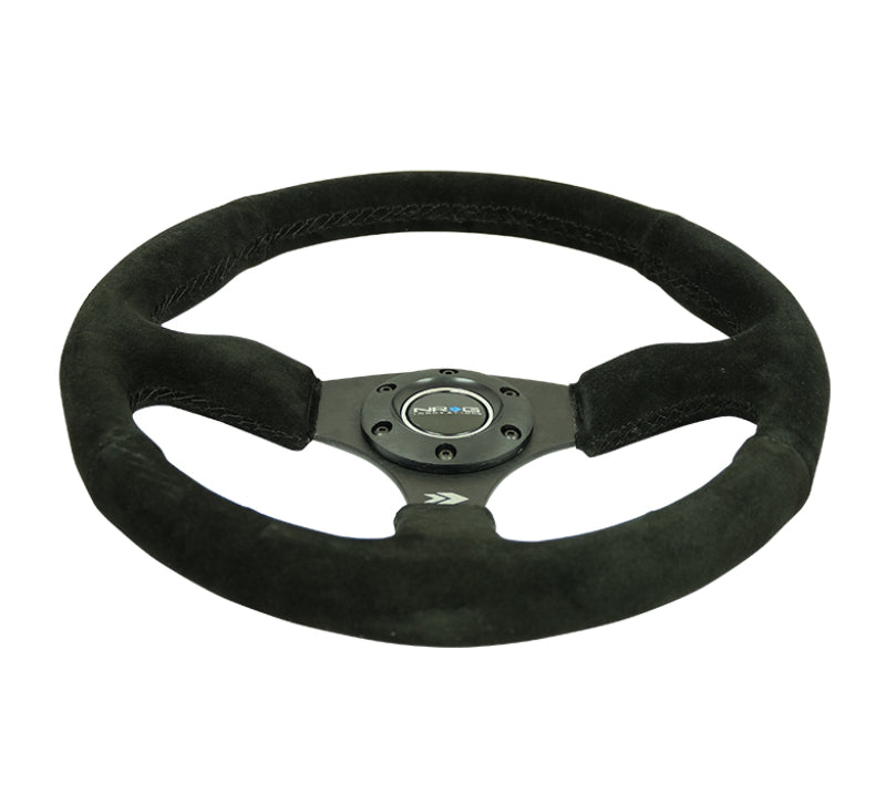 Nrg Reinforced Steering Wheel with Blk Suede Comfort Grip (350mm / 2.5in. Deep) - 5mm Matte Blk Spokes - OneFastShop