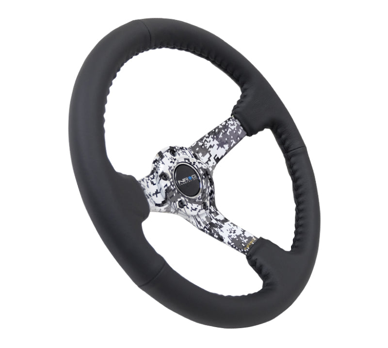 NRG Reinforced Steering Wheel with Blk Leather and Hydrodipped Digi-Camo Spokes