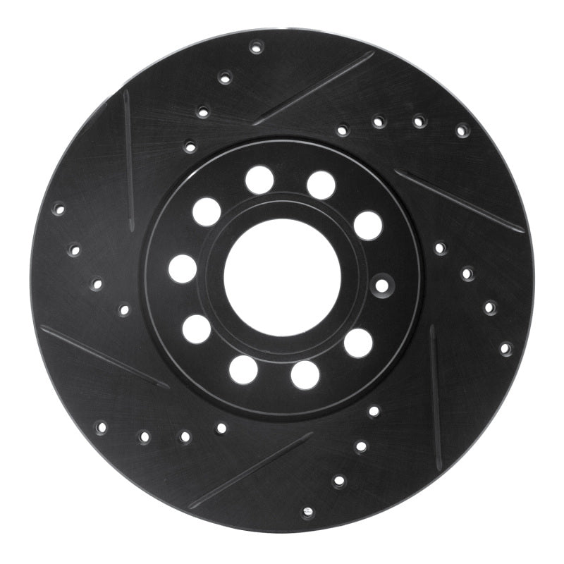 R1 Concepts eLine Front Left Drilled & Slotted Brake Rotor - Volkswagen Jetta / Golf 2005-2025 - Black
