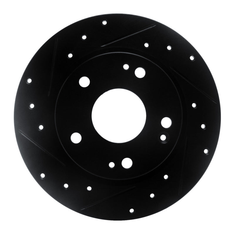 R1 Concepts Rear Left Drilled & Slotted Brake Rotor - Honda Civic / Insight 2016-2026 - Black