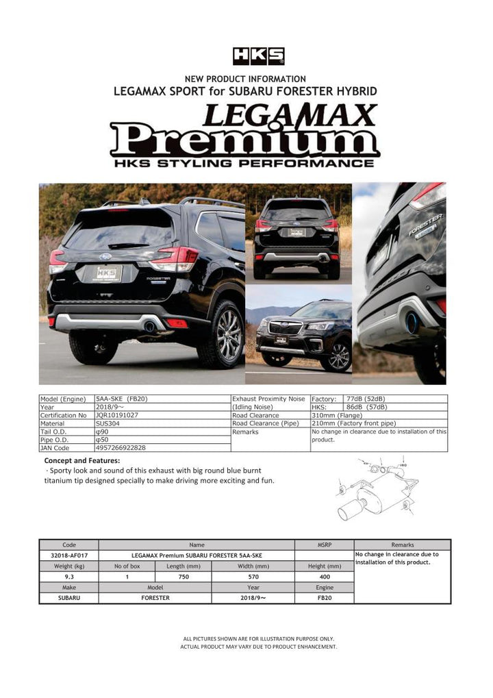 HKS LEGAMAX Premium Exhaust System for Subaru Forester 5AA-SKE