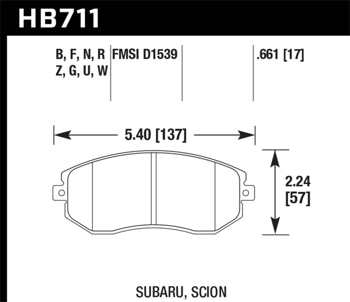 Hawk DTC-60 Front Brake Pads - Subaru/Toyota 2010-2017