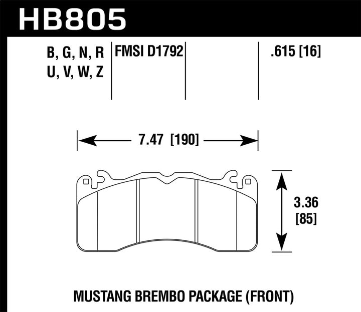 Hawk HPS 5.0 Front Brake Pads - Ford Mustang 2015-2019 (HB805B.615)