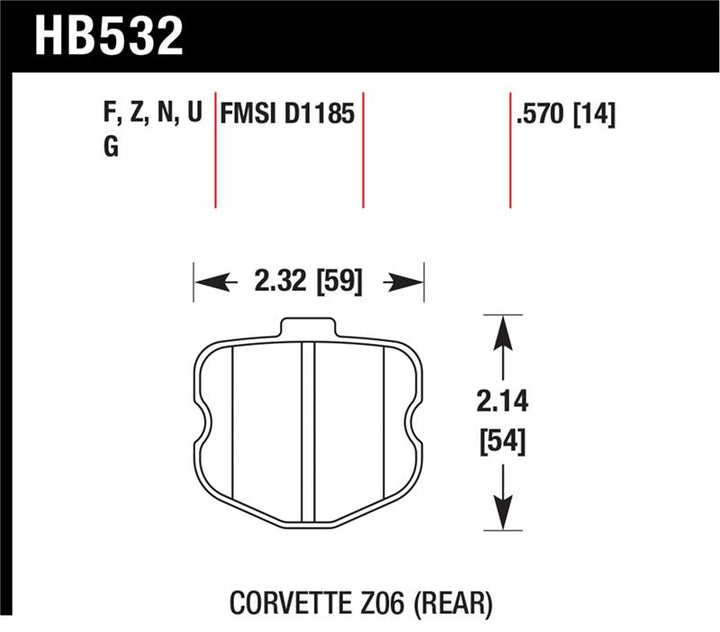 Hawk HPS Rear Brake Pads - Chevrolet Corvette 2006-2013 (HB532F.570), view 3