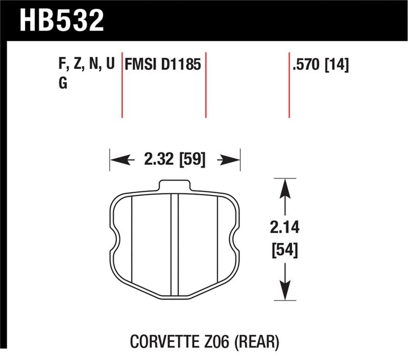 Hawk HPS Rear Brake Pads - Chevrolet Corvette 2006-2013 (HB532F.570), view 3