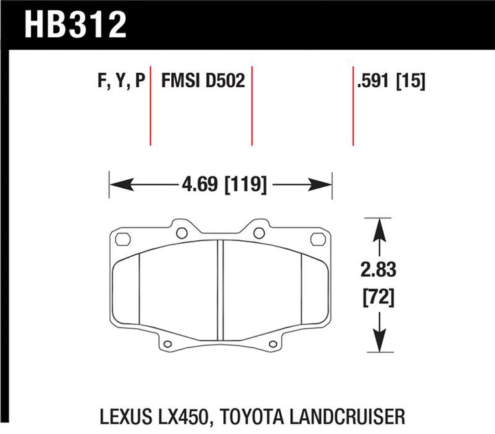 Hawk LTS Light Truck/SUV Front Brake Pads - Toyota Land Cruiser 1991-1997 / Lexus LX450 1996-1997, view 4