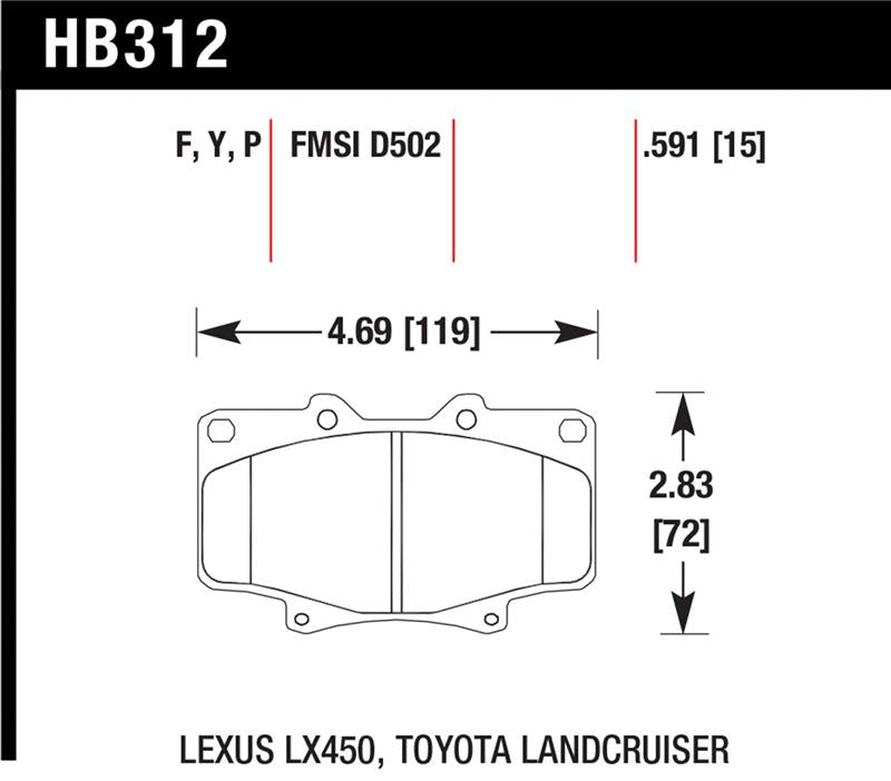 Hawk LTS Light Truck/SUV Front Brake Pads - Toyota Land Cruiser 1991-1997 / Lexus LX450 1996-1997, view 4