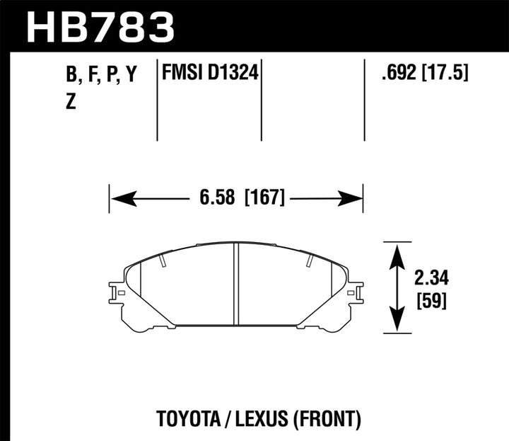 Hawk Performance Brake Pads - Front Toyota Highlander, Sienna, Lexus NX200t (2008-2017)