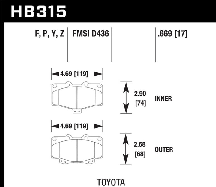 Hawk Performance Front Brake Pads - Toyota 4Runner, Tacoma, Pickup (1989-2004)