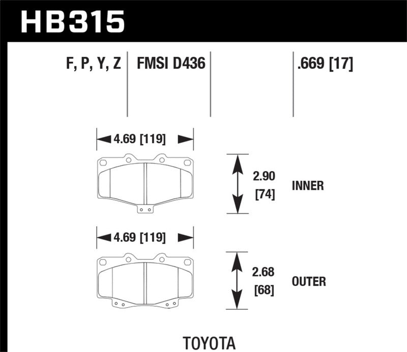 Hawk Performance Front Brake Pads - Toyota 4Runner, Tacoma, Pickup (1989-2004)